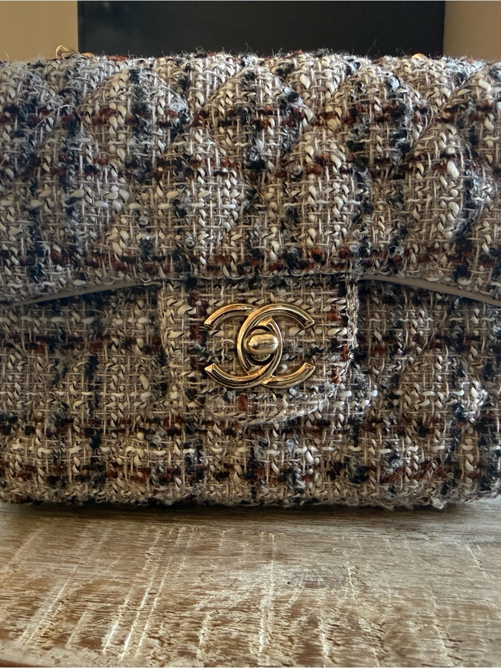 Tweed Flap Bag with Gold CC Turnlock - Multicolor…. NOT AUTHENTIC